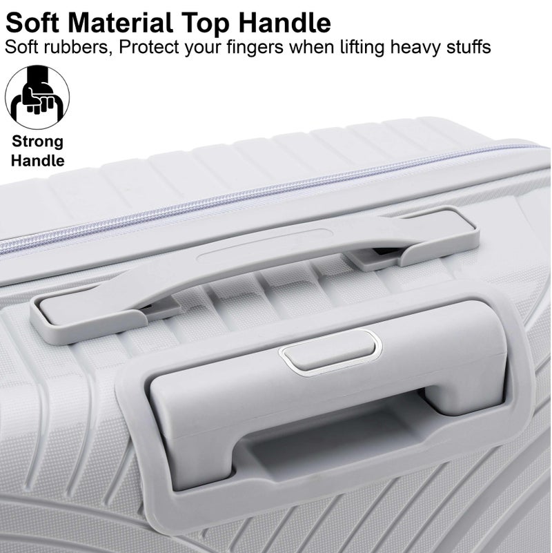 SENATOR Unisex Hard Case Large Checked Luggage Lightweight PP Fashion Trolley Luggage with 360° Degree 4 Twin Wheel and Safe Zippers KH1010 Light Grey - Image 4